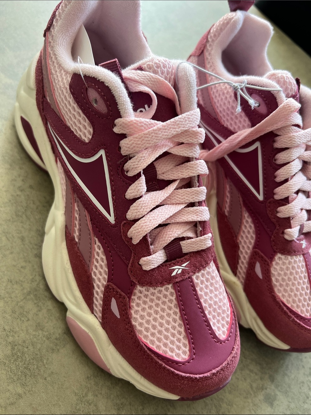 Reebok Women's Pink Mesh & Burgundy Suede Athletic Sneakers